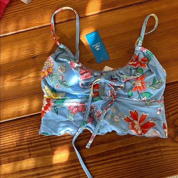 Wildflower Front-Tie Cami Bikini Top & Mid-Rise Bottoms Set NWT - Picture 3 of 5